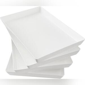NIB US Acrylic White Plastic Serving Trays (Set of 4) 15" x 10", White